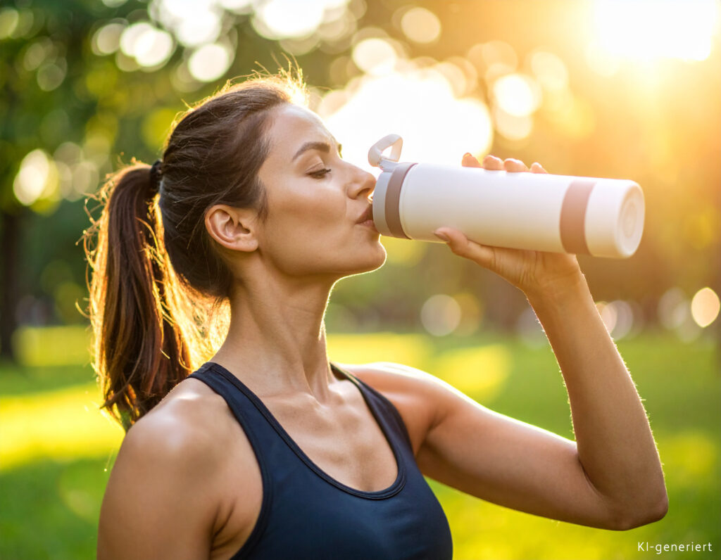 Sportliche-Frau-trinkt-Flasche-Boma-Lecithin